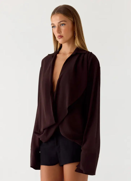 Annah Wrap Shirt - Chocolate - Tops