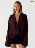 Annah Wrap Shirt - Chocolate - Tops