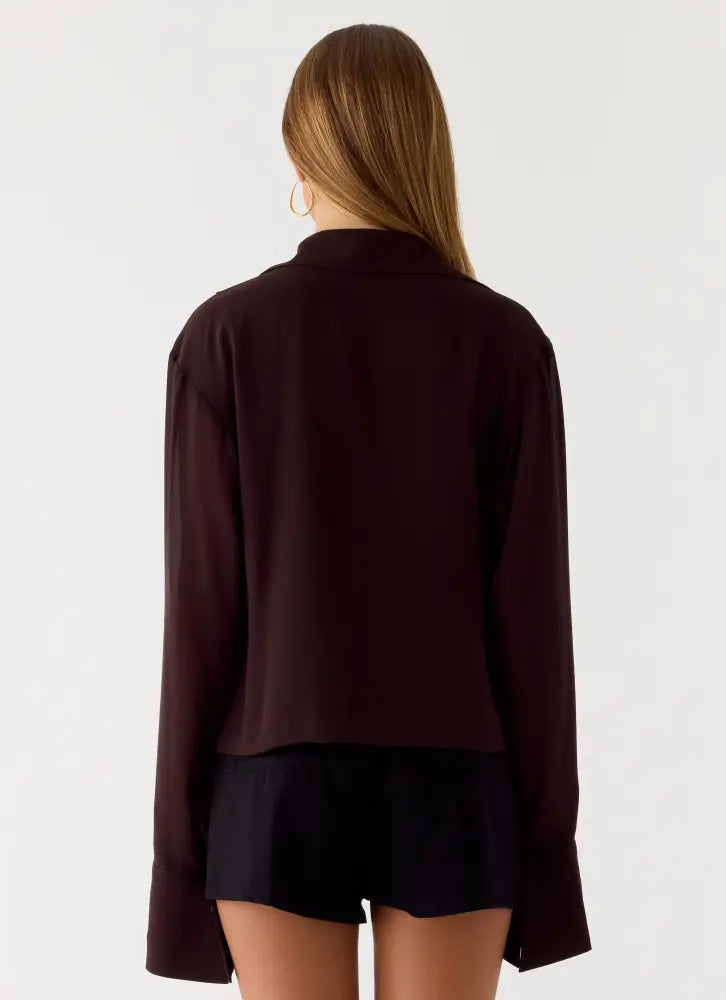 Annah Wrap Shirt - Chocolate - Tops
