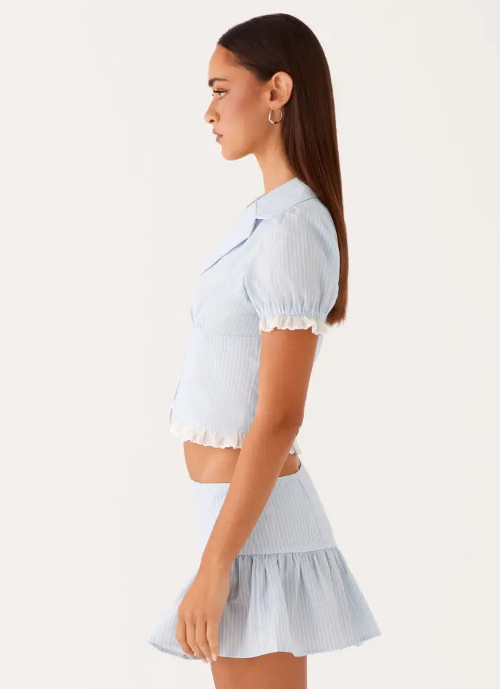 Bennett Button Up Top - Blue White Stripe - Shirts + Blouses