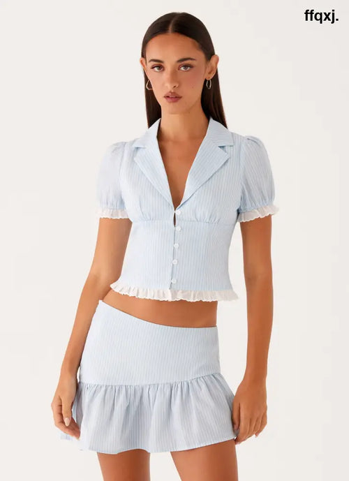 Bennett Button Up Top - Blue White Stripe - Shirts + Blouses