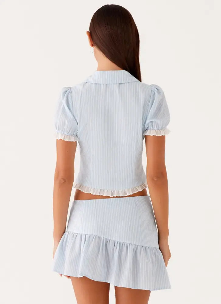 Bennett Button Up Top - Blue White Stripe - Shirts + Blouses