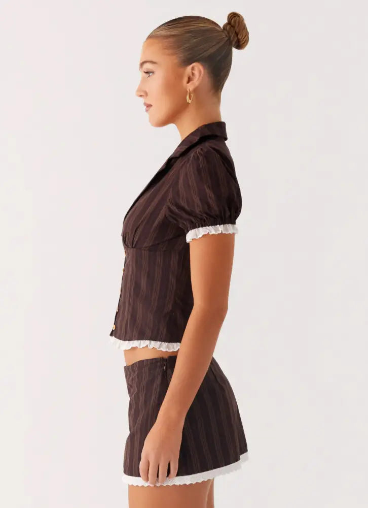 Bennett Button Up Top - Toffee Stripe - Tops