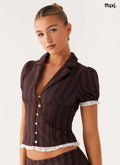 Bennett Button Up Top - Toffee Stripe - Tops