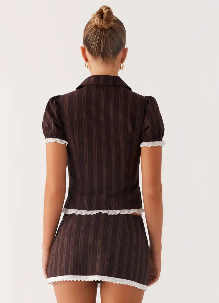 Bennett Button Up Top - Toffee Stripe - Tops