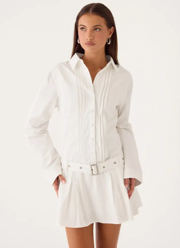 Calipso Shirt Dress - White - Mini Dresses