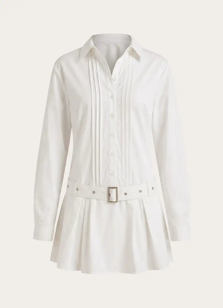 Calipso Shirt Dress - White - Mini Dresses