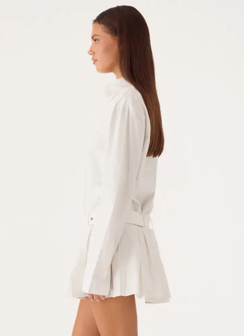 Calipso Shirt Dress - White - Mini Dresses