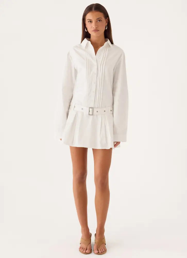 Calipso Shirt Dress - White - Mini Dresses