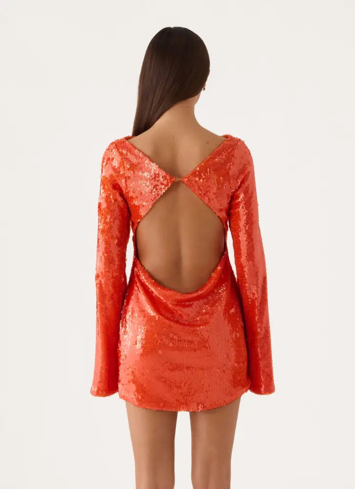Claudine Sequin Mini Dress - Orange - Mini Dresses