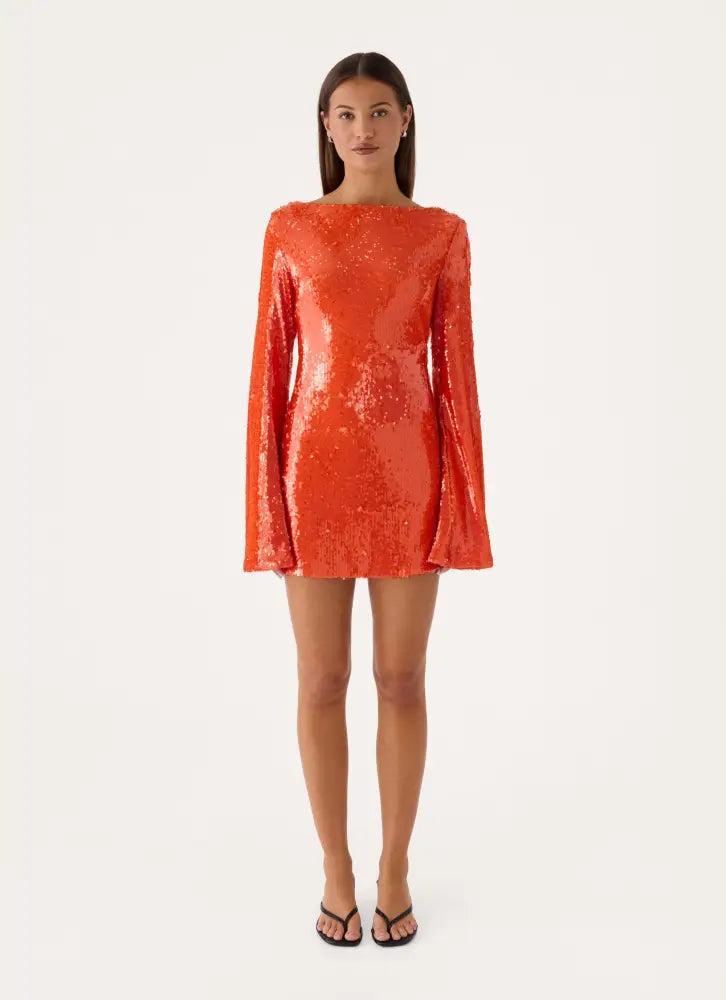 Claudine Sequin Mini Dress - Orange - Mini Dresses