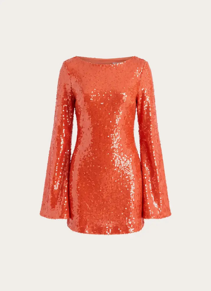 Claudine Sequin Mini Dress - Orange - Mini Dresses