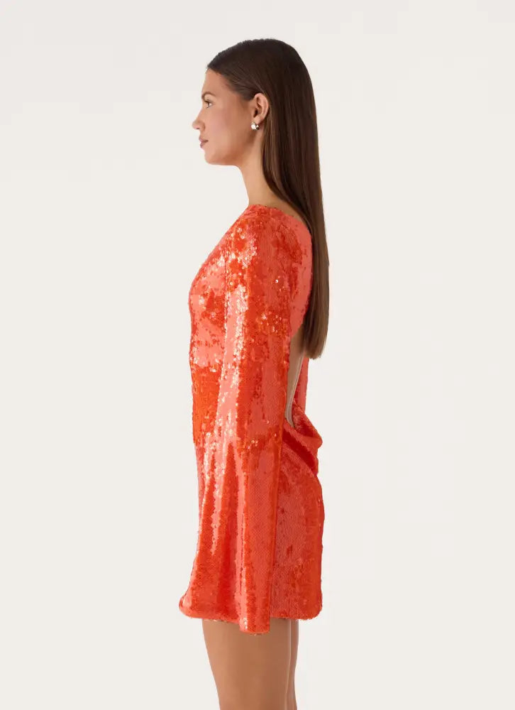 Claudine Sequin Mini Dress - Orange - Mini Dresses