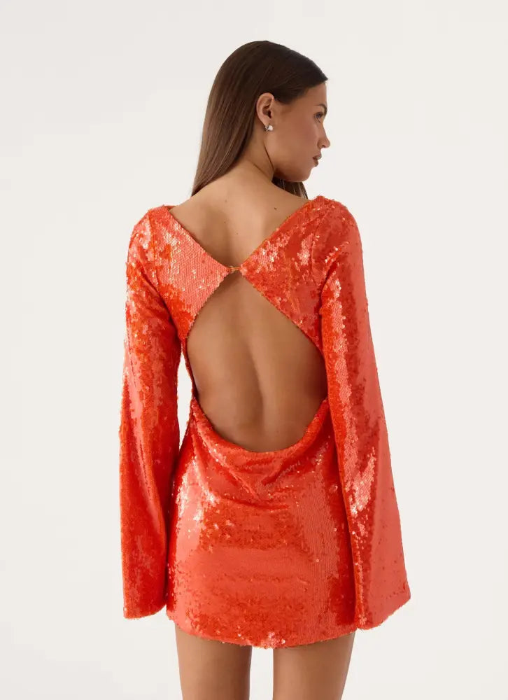 Claudine Sequin Mini Dress - Orange - Mini Dresses