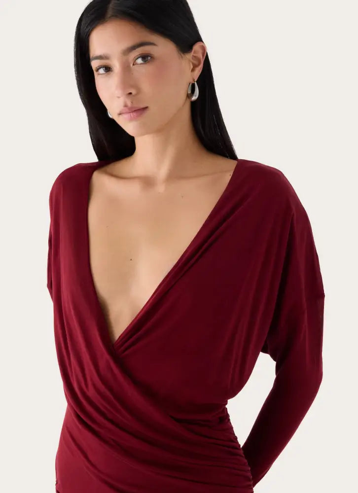 Devlon Long Sleeve Mini Dress - Maroon - Mini Dresses