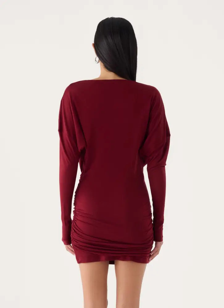 Devlon Long Sleeve Mini Dress - Maroon - Mini Dresses