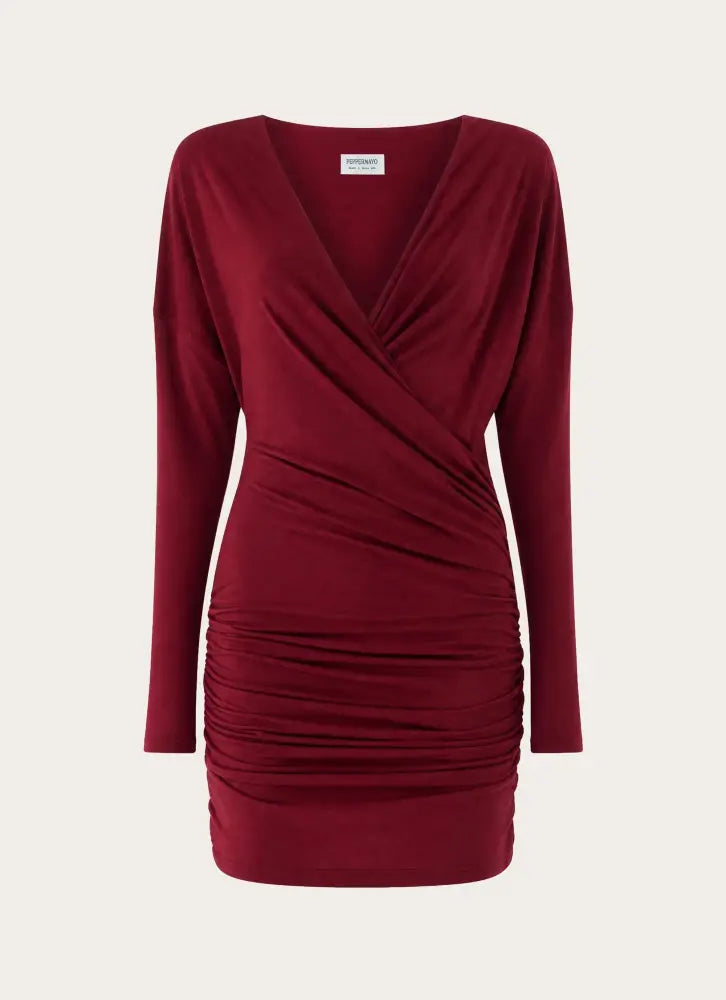 Devlon Long Sleeve Mini Dress - Maroon - Mini Dresses