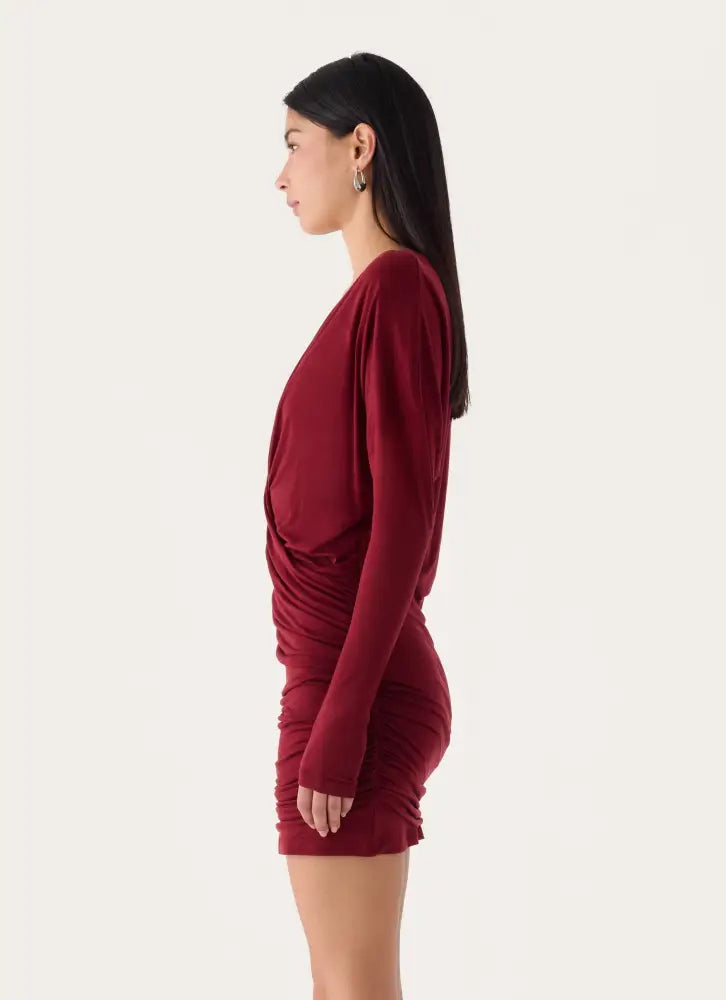 Devlon Long Sleeve Mini Dress - Maroon - Mini Dresses