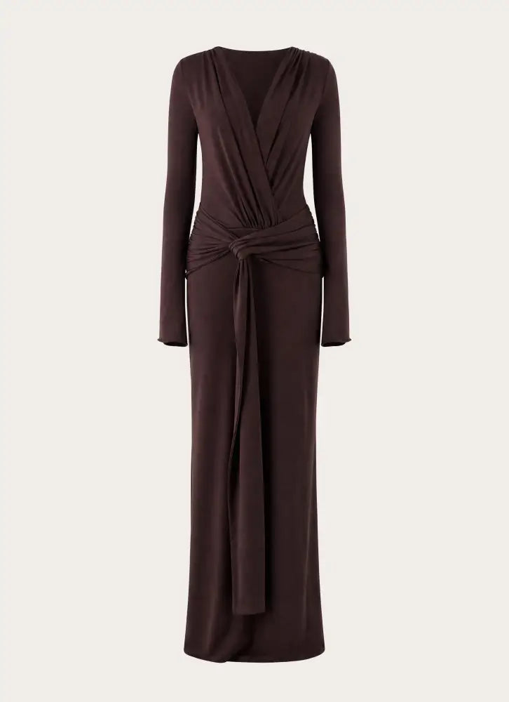 Gustin Long Sleeve Sash Maxi Dress - Chocolate - Maxi Dresses