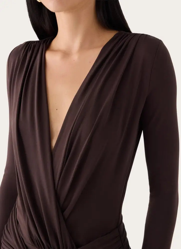 Gustin Long Sleeve Sash Maxi Dress - Chocolate - Maxi Dresses