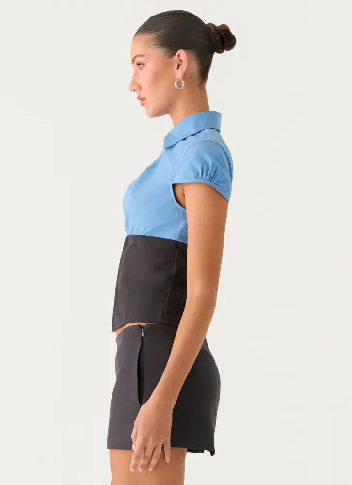 Harlee Poplin Suiting Top - Charcoal - Shirts + Blouses