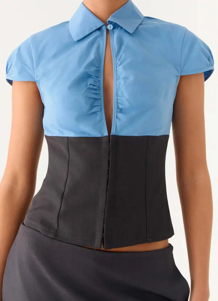 Harlee Poplin Suiting Top - Charcoal - Shirts + Blouses