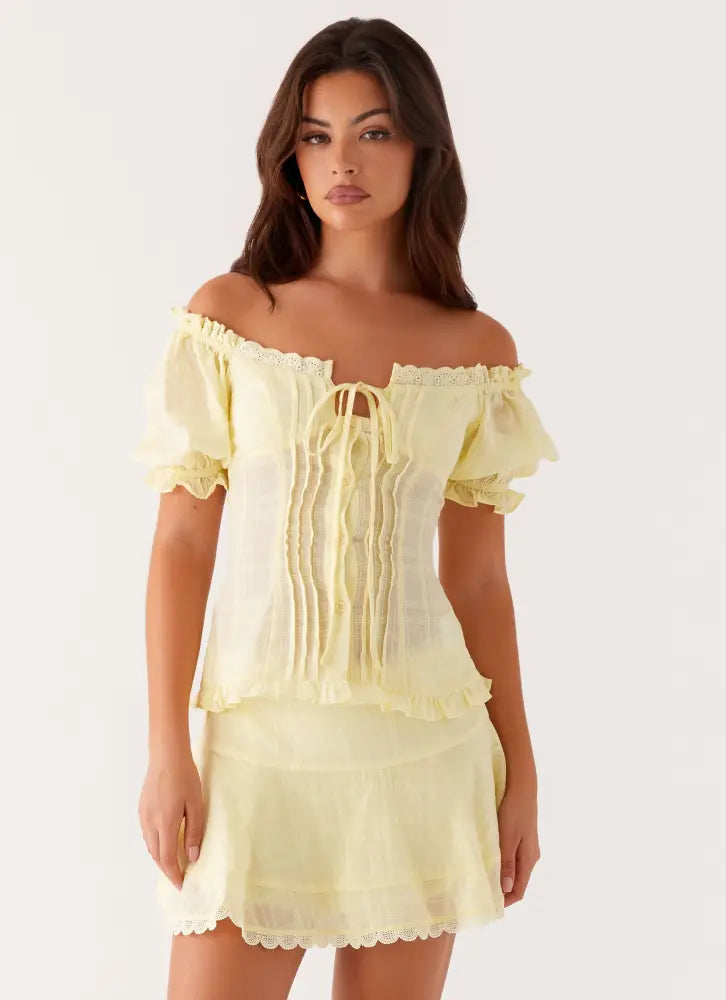 Hundred Percent Puff Sleeve Top - Yellow - Shirts + Blouses