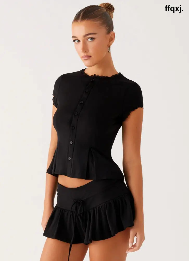 Landon Button Up Top - Black - Tops