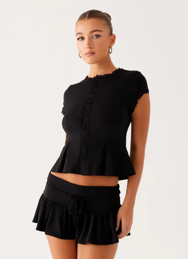 Landon Button Up Top - Black - Tops