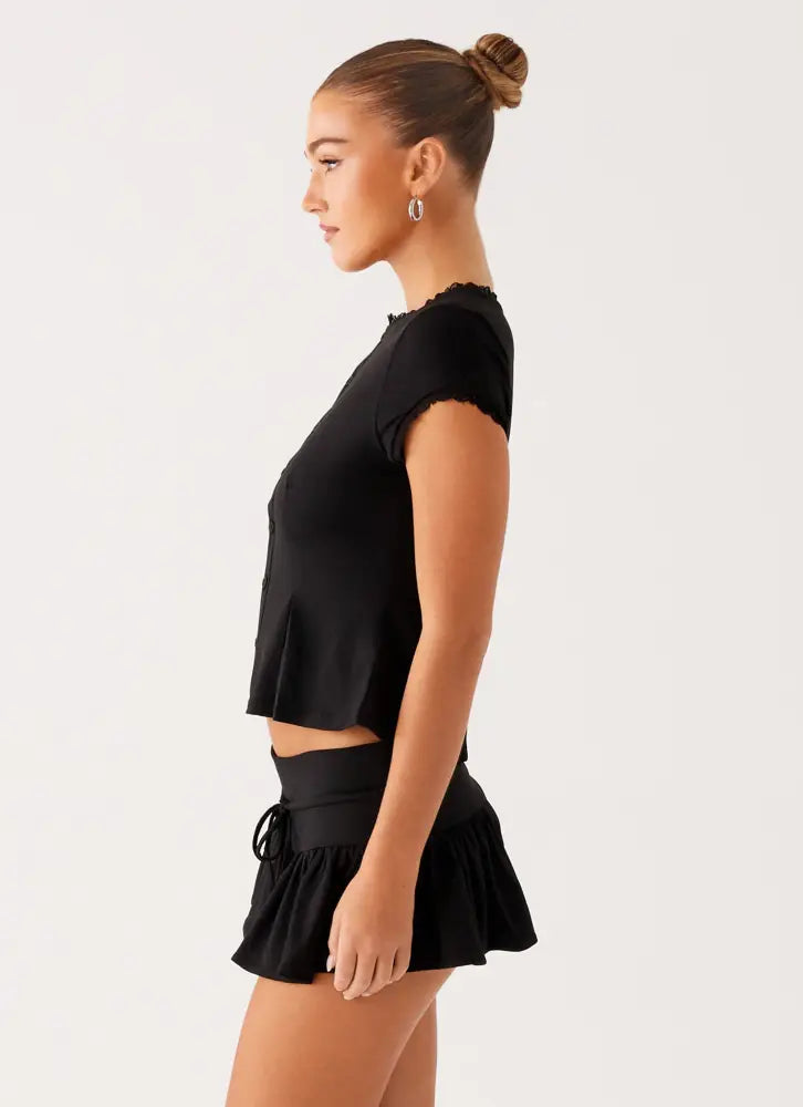 Landon Button Up Top - Black - Tops