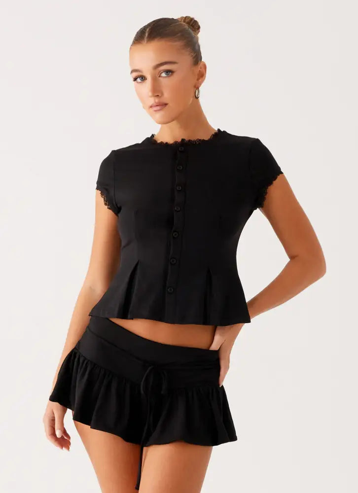 Landon Button Up Top - Black - Tops