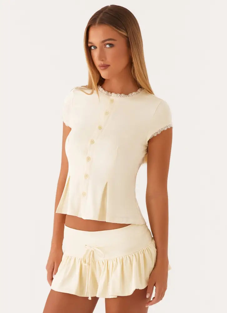 Landon Button Up Top - Lemon - Tops