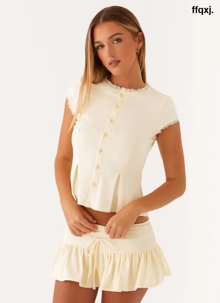 Landon Button Up Top - Lemon - Tops
