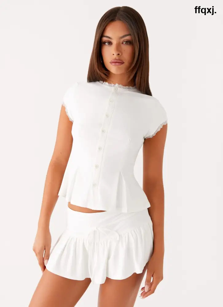 Landon Button Up Top - White - Tops