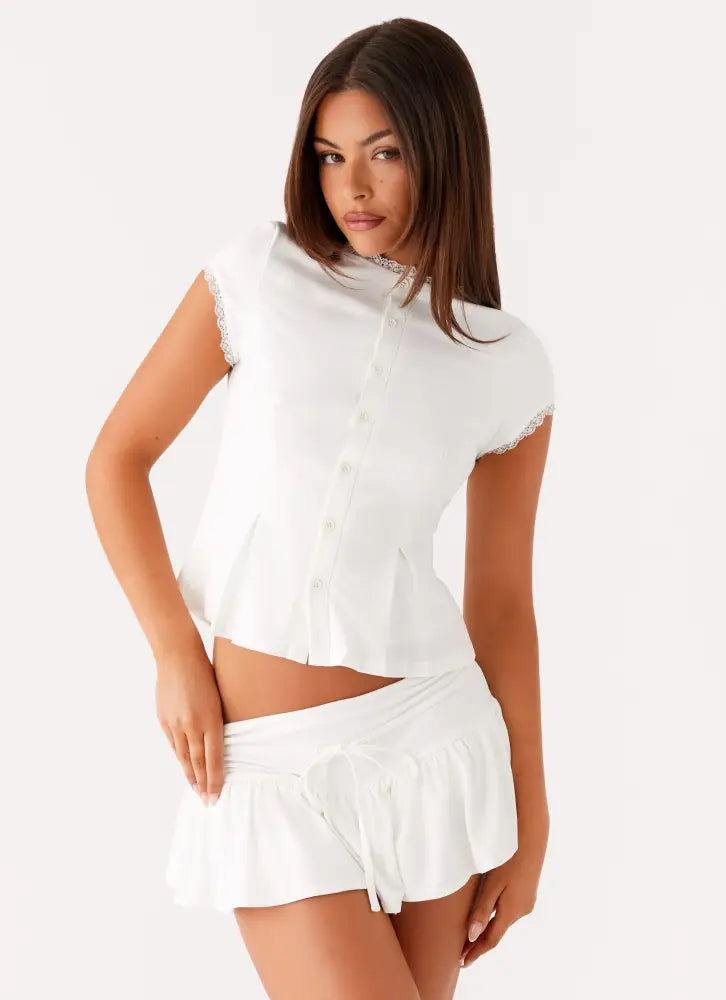 Landon Button Up Top - White - Tops