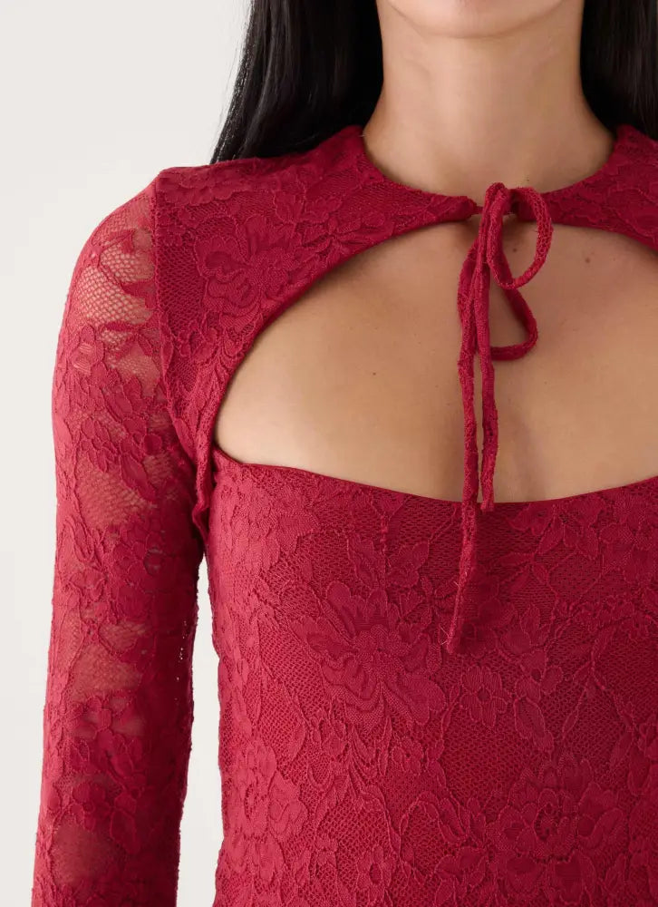 Lenora Lace Midi Dress - Fire Red - Midi Dresses