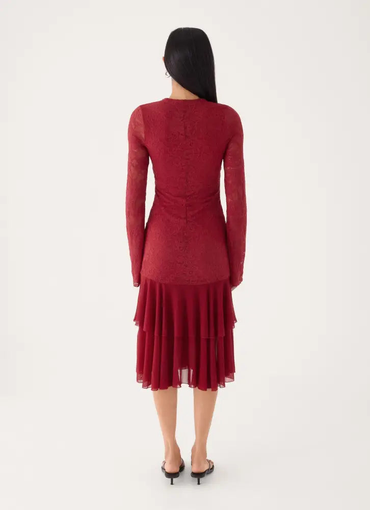 Lenora Lace Midi Dress - Fire Red - Midi Dresses