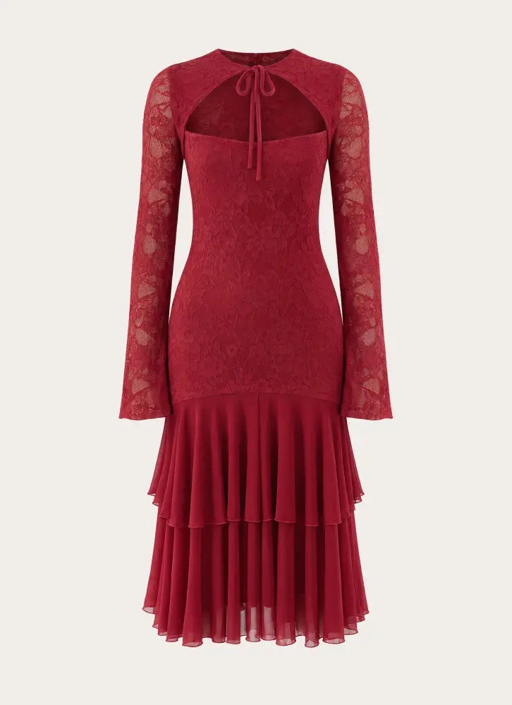 Lenora Lace Midi Dress - Fire Red - Midi Dresses