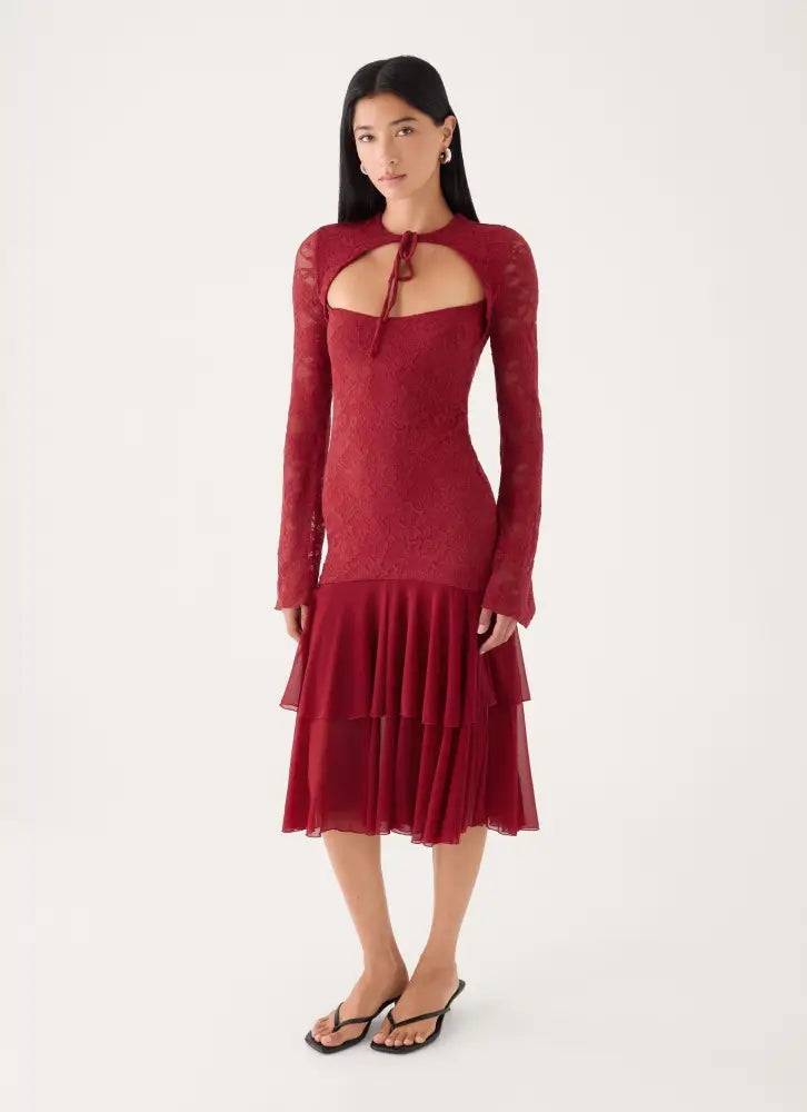 Lenora Lace Midi Dress - Fire Red - Midi Dresses