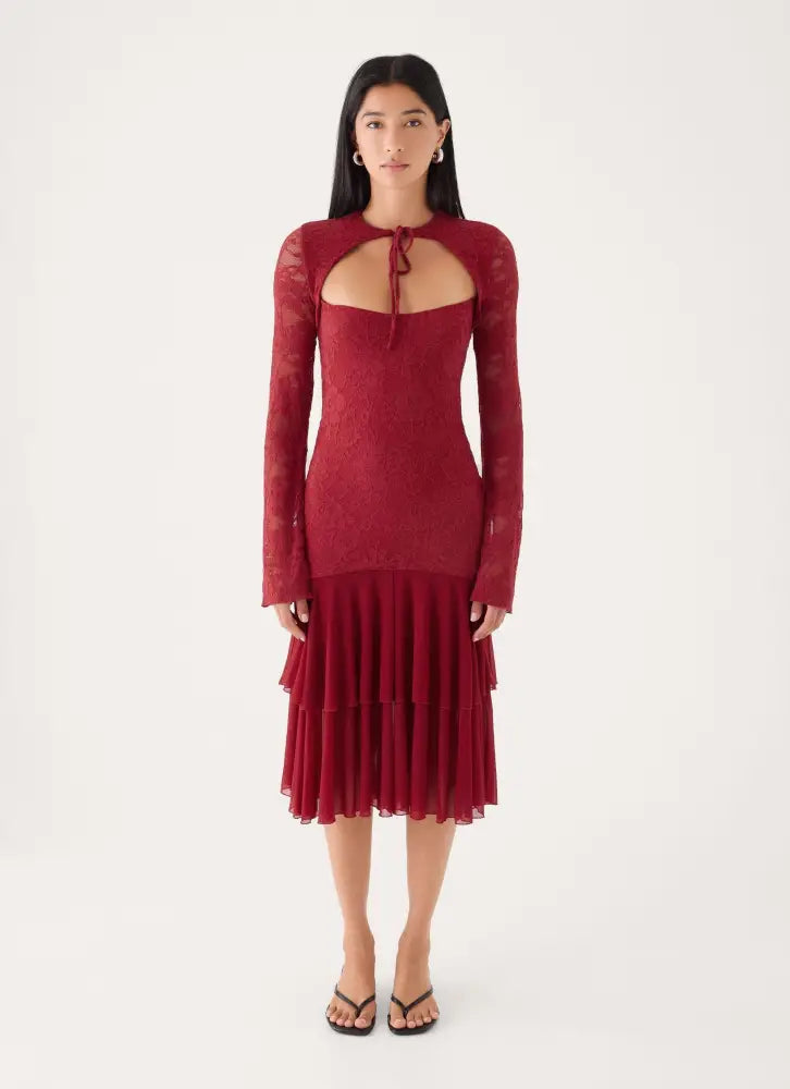 Lenora Lace Midi Dress - Fire Red - Midi Dresses