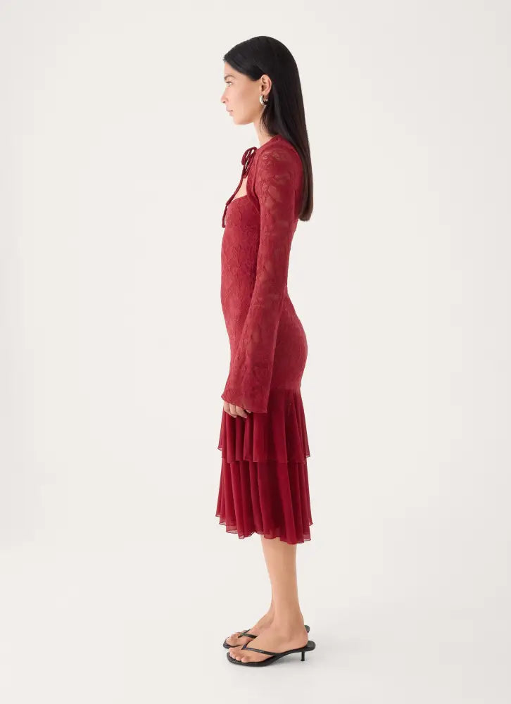 Lenora Lace Midi Dress - Fire Red - Midi Dresses