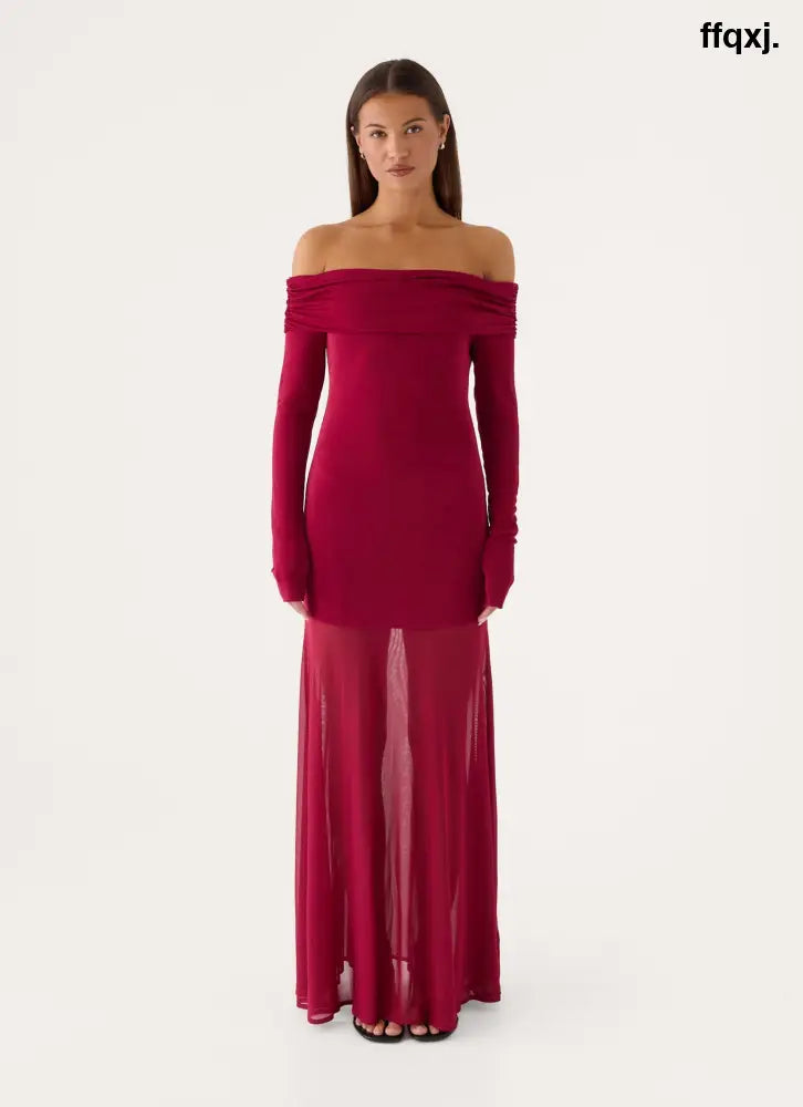 Lush Static Maxi Dress - Sangria - Maxi Dresses
