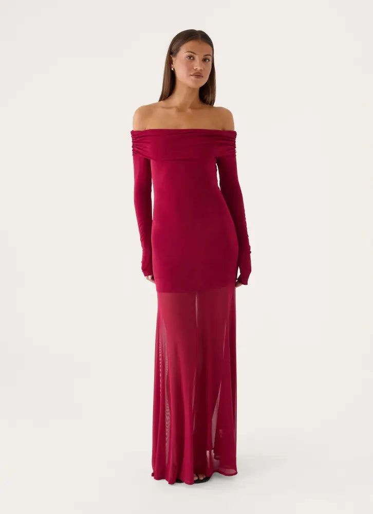 Lush Static Maxi Dress - Sangria - Maxi Dresses