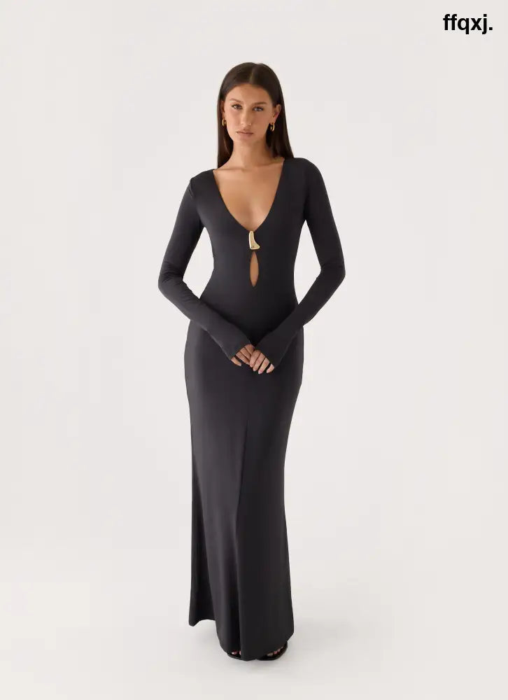 Main Event Keyhole Maxi Dress - Black - Maxi Dresses