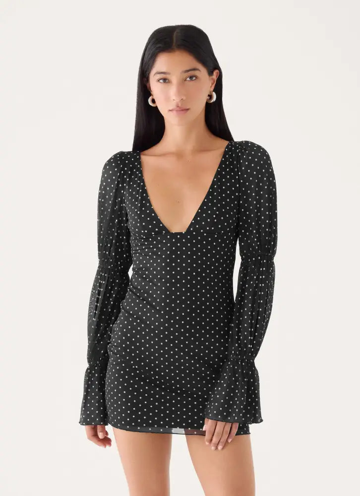 Moonlight Drive Mini Dress - Black Polka Dot - Mini Dresses