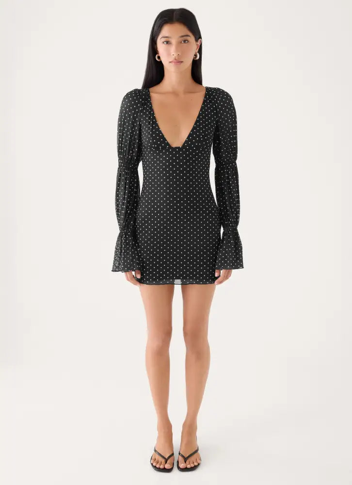 Moonlight Drive Mini Dress - Black Polka Dot - Mini Dresses