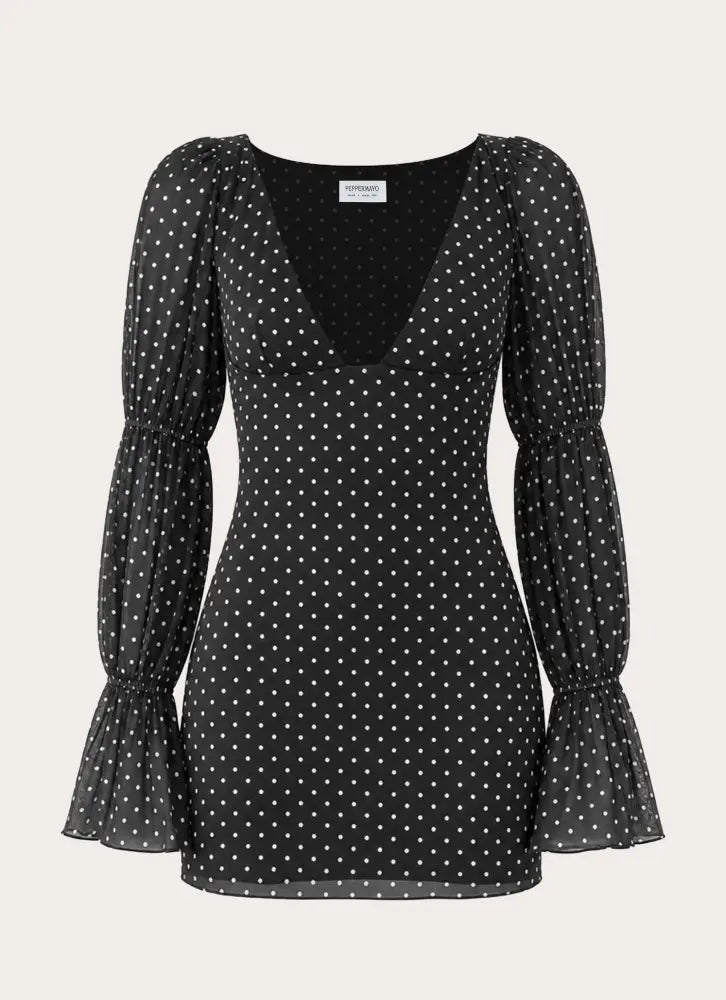 Moonlight Drive Mini Dress - Black Polka Dot - Mini Dresses