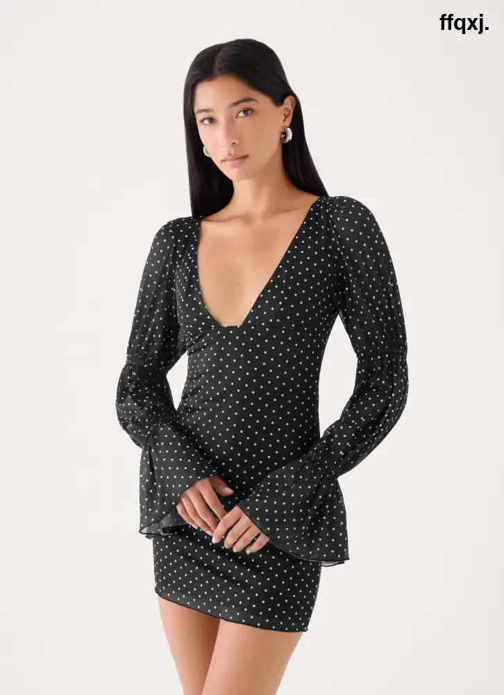 Moonlight Drive Mini Dress - Black Polka Dot - Mini Dresses
