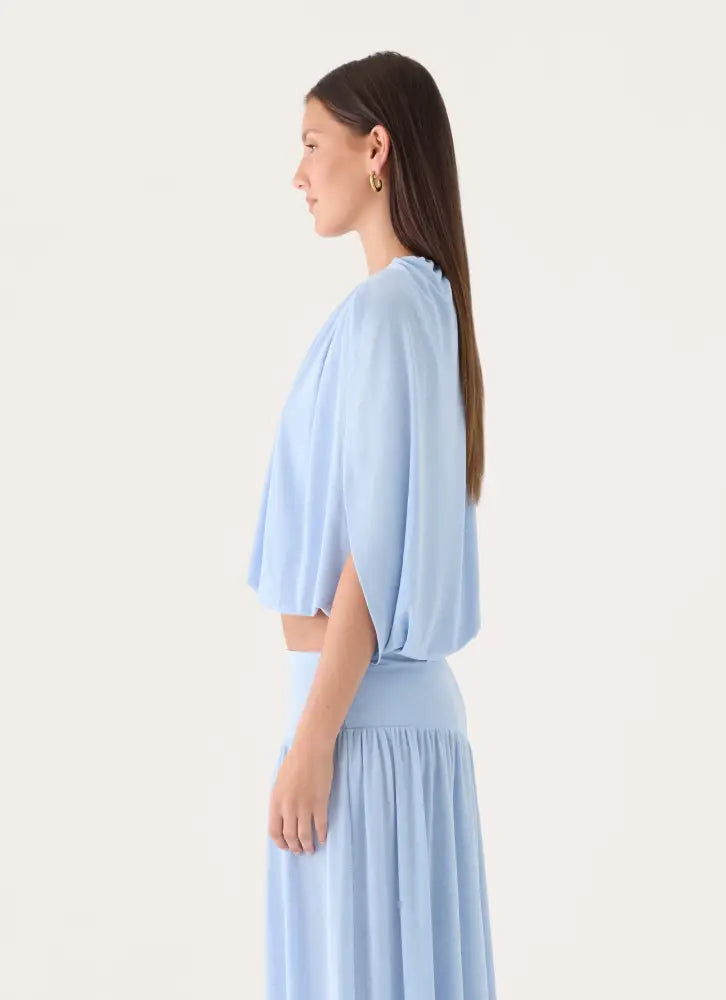 Nilima Draped Top - Blue - Shirts + Blouses