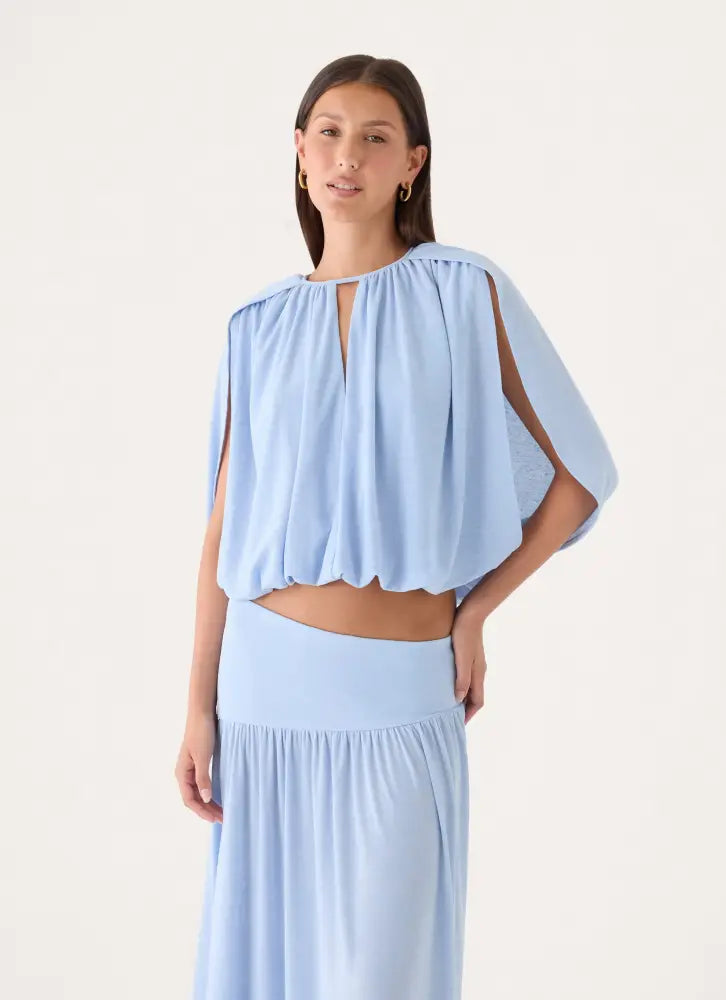 Nilima Draped Top - Blue - Shirts + Blouses
